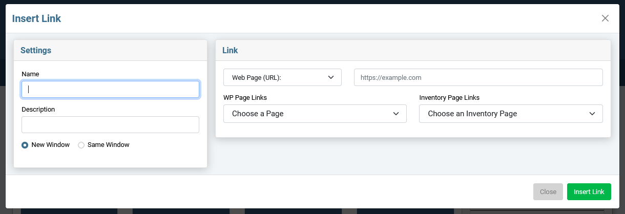 Insert Link window